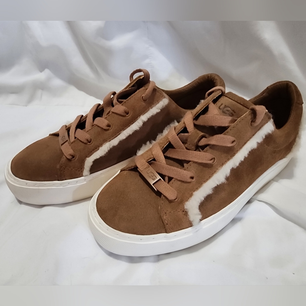 UGG Chestnut Suede Zilo Heritage Sneakers with White Accents